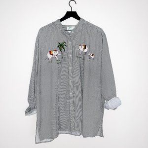 Vintage Striped Button-down w/ Embroider Elephants